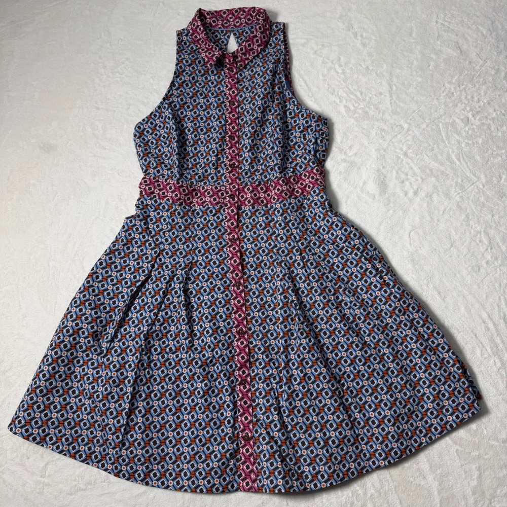 Maeve by Anthropologie Buckley Geometric Printed Front Button Mini Dress Size 6